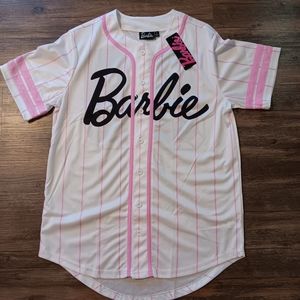 Barbie Pink and White Pinstripe Jersey Size Small